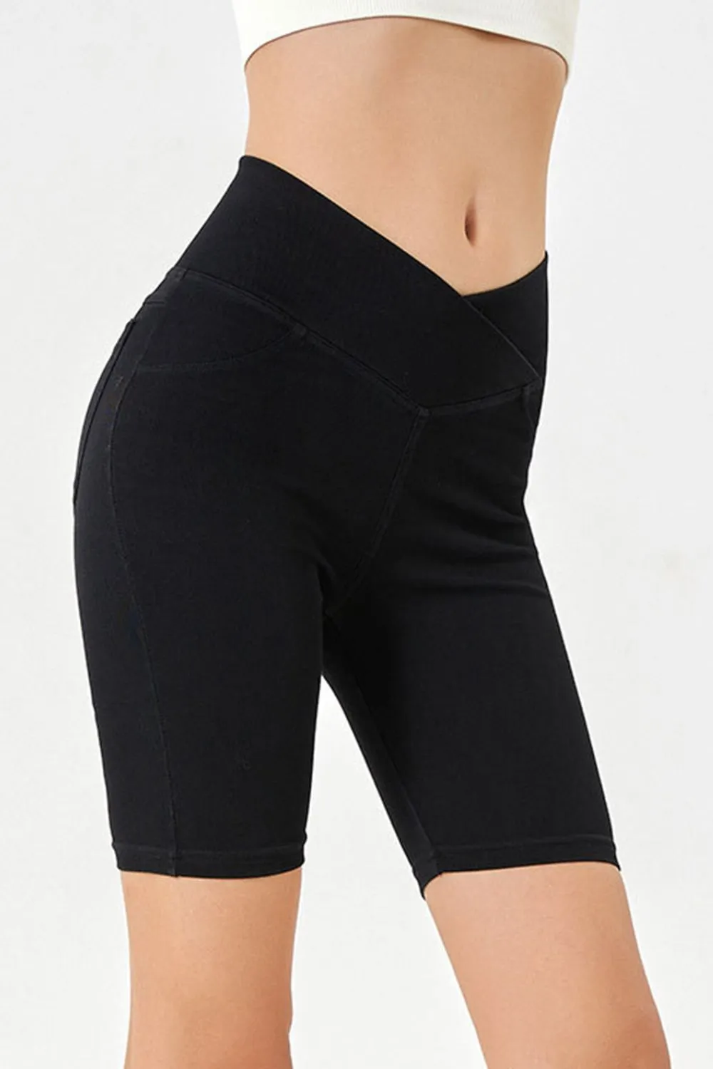 Women’s High-Stretch Asymmetrical Waist Denim Shorts with Pockets | Plus Sizes Available