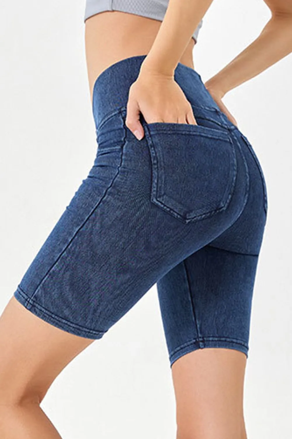 Women’s High-Stretch Asymmetrical Waist Denim Shorts with Pockets | Plus Sizes Available