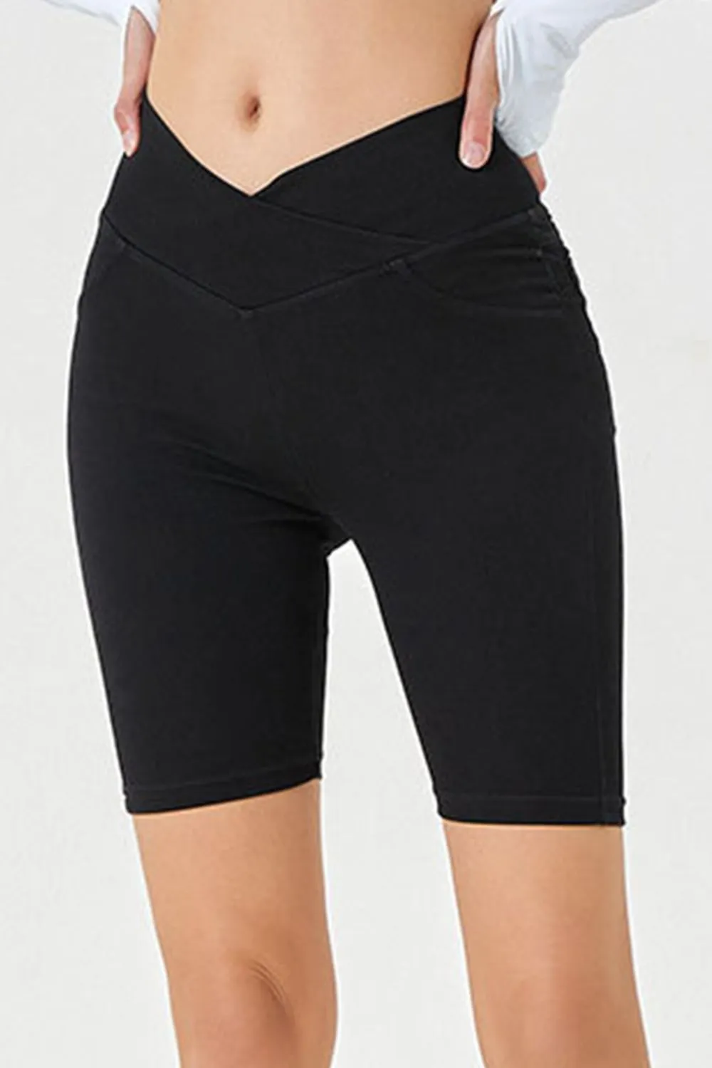 Women’s High-Stretch Asymmetrical Waist Denim Shorts with Pockets | Plus Sizes Available