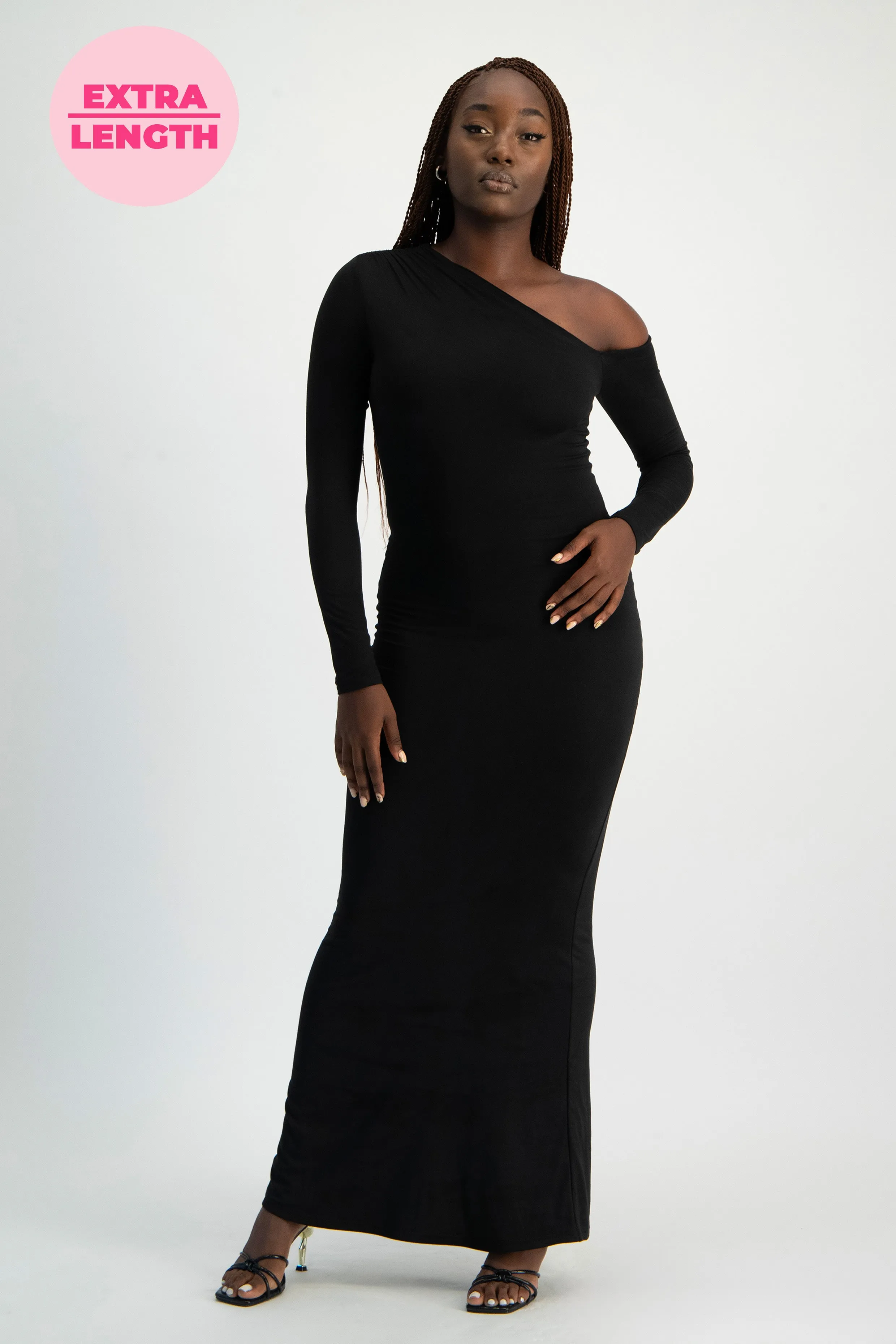XTRA LENGTH Asymmetric Long Sleeve Lounge Maxi Dress