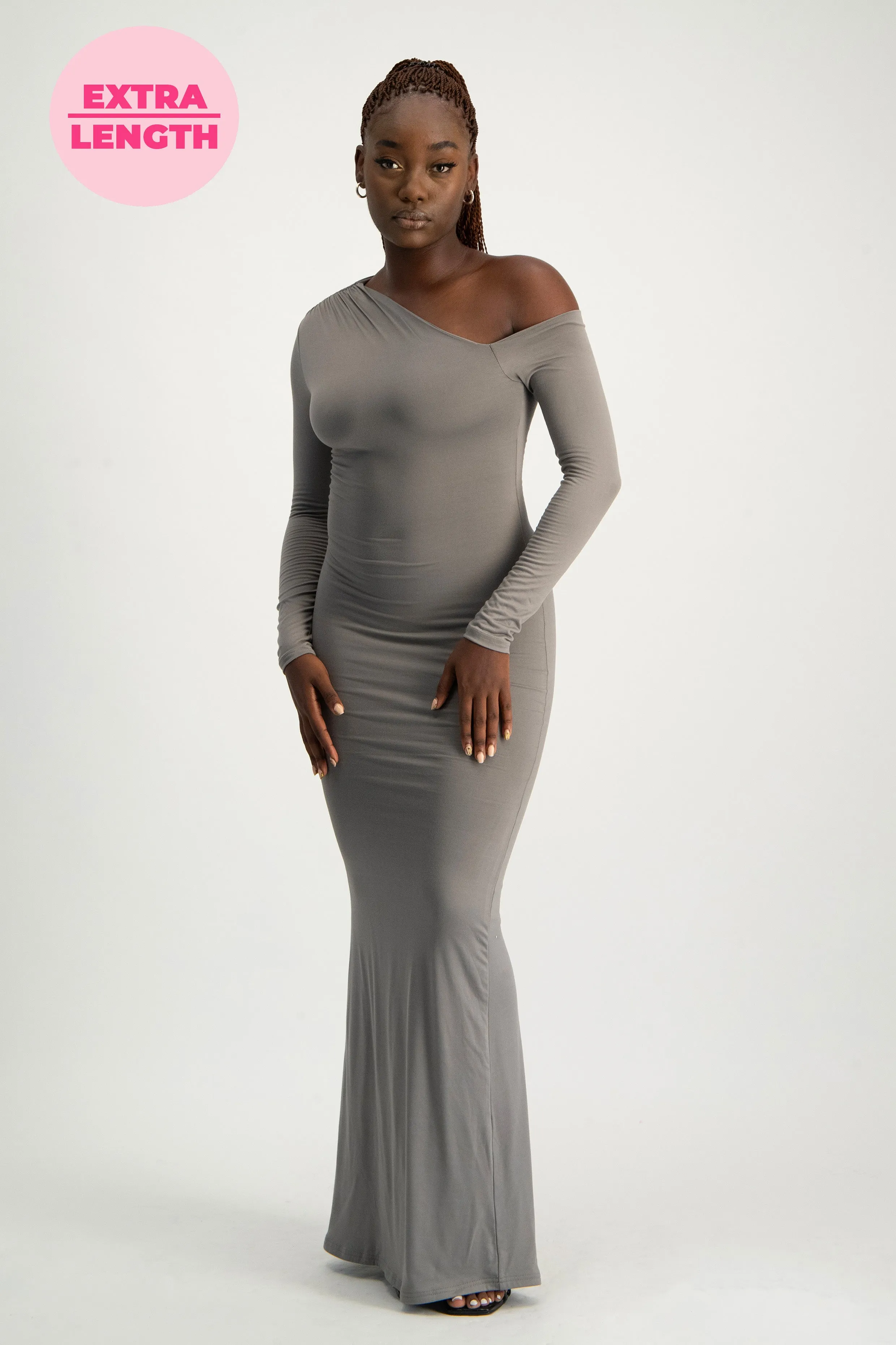 XTRA LENGTH Asymmetric Long Sleeve Lounge Maxi Dress