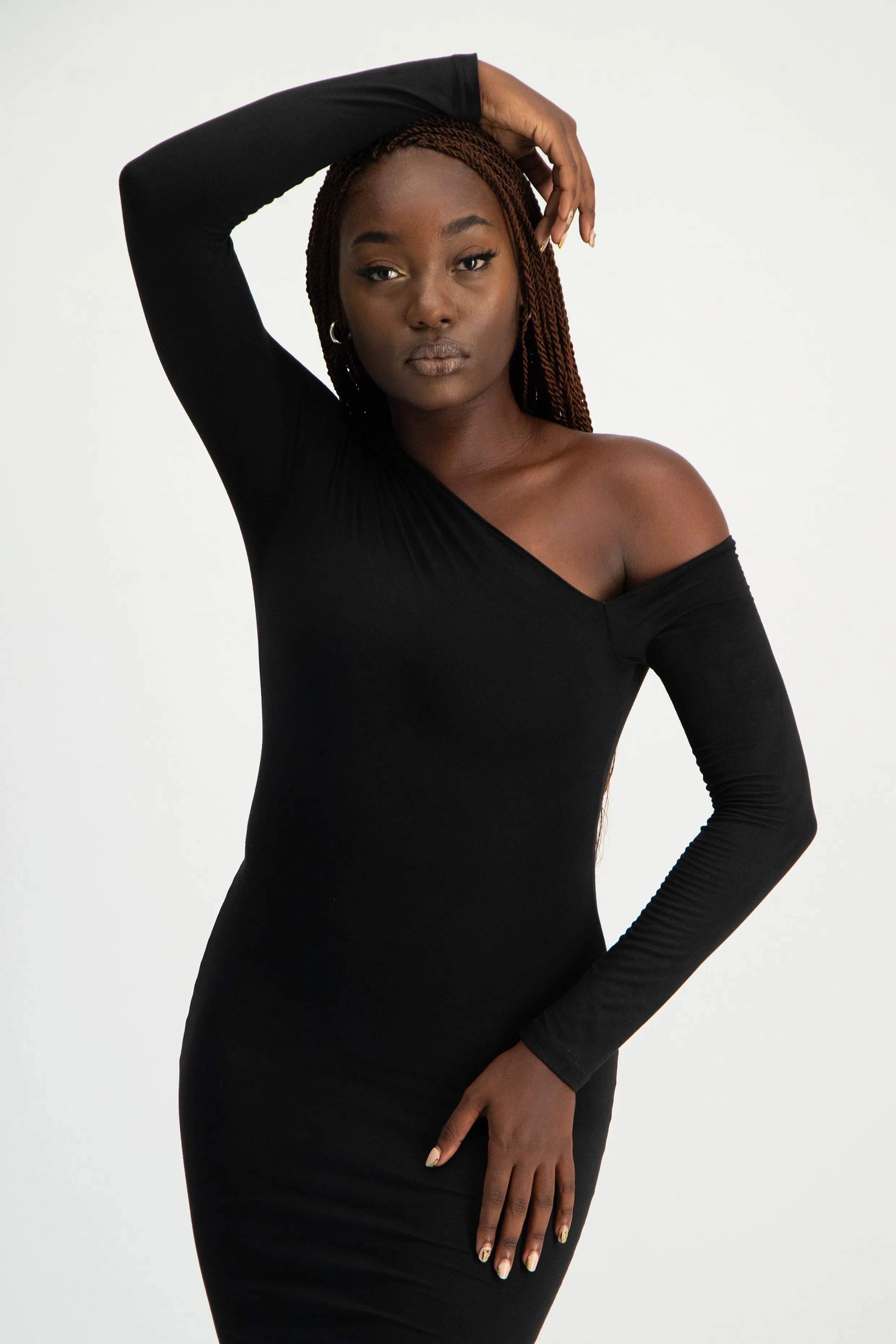 XTRA LENGTH Asymmetric Long Sleeve Lounge Maxi Dress