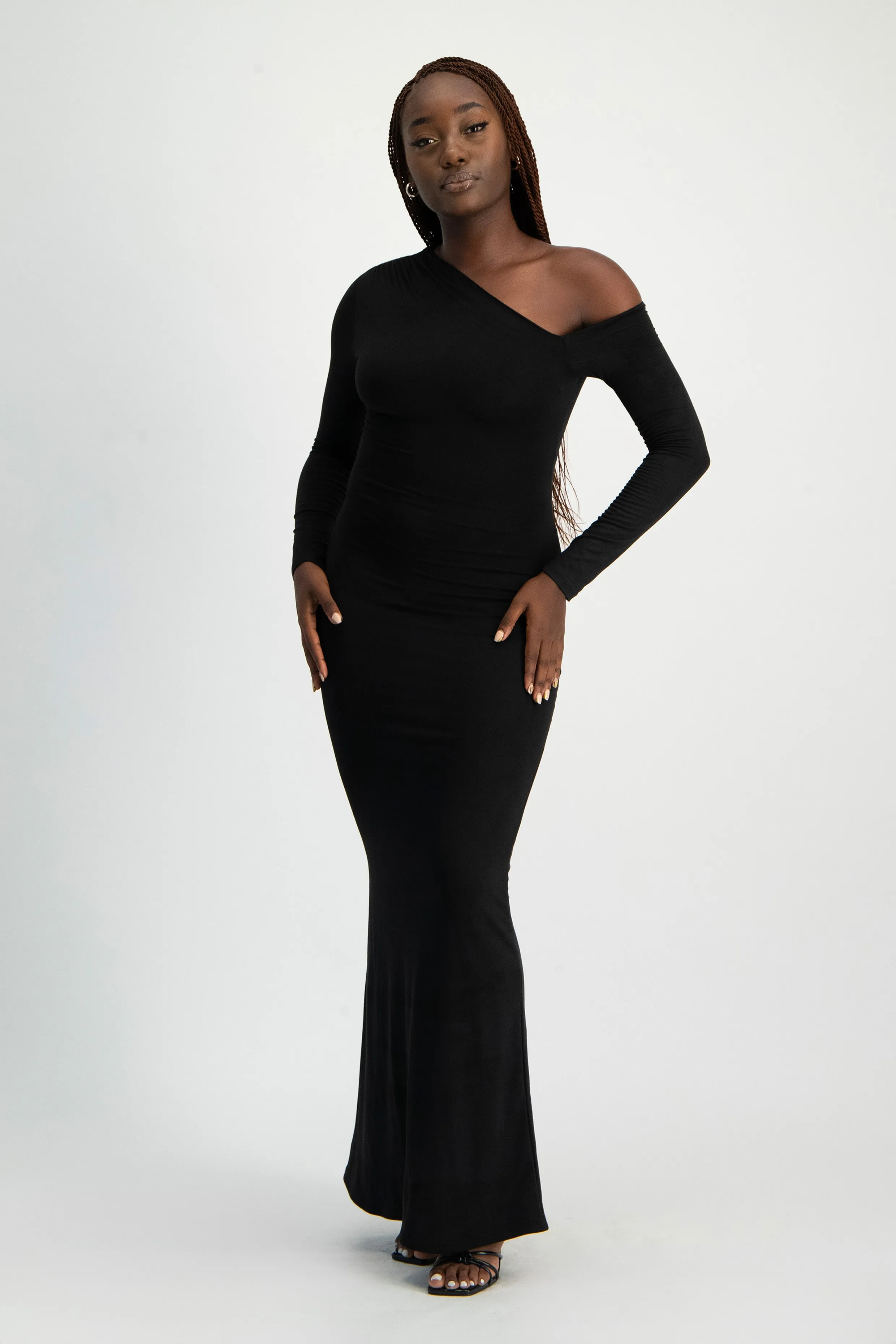XTRA LENGTH Asymmetric Long Sleeve Lounge Maxi Dress
