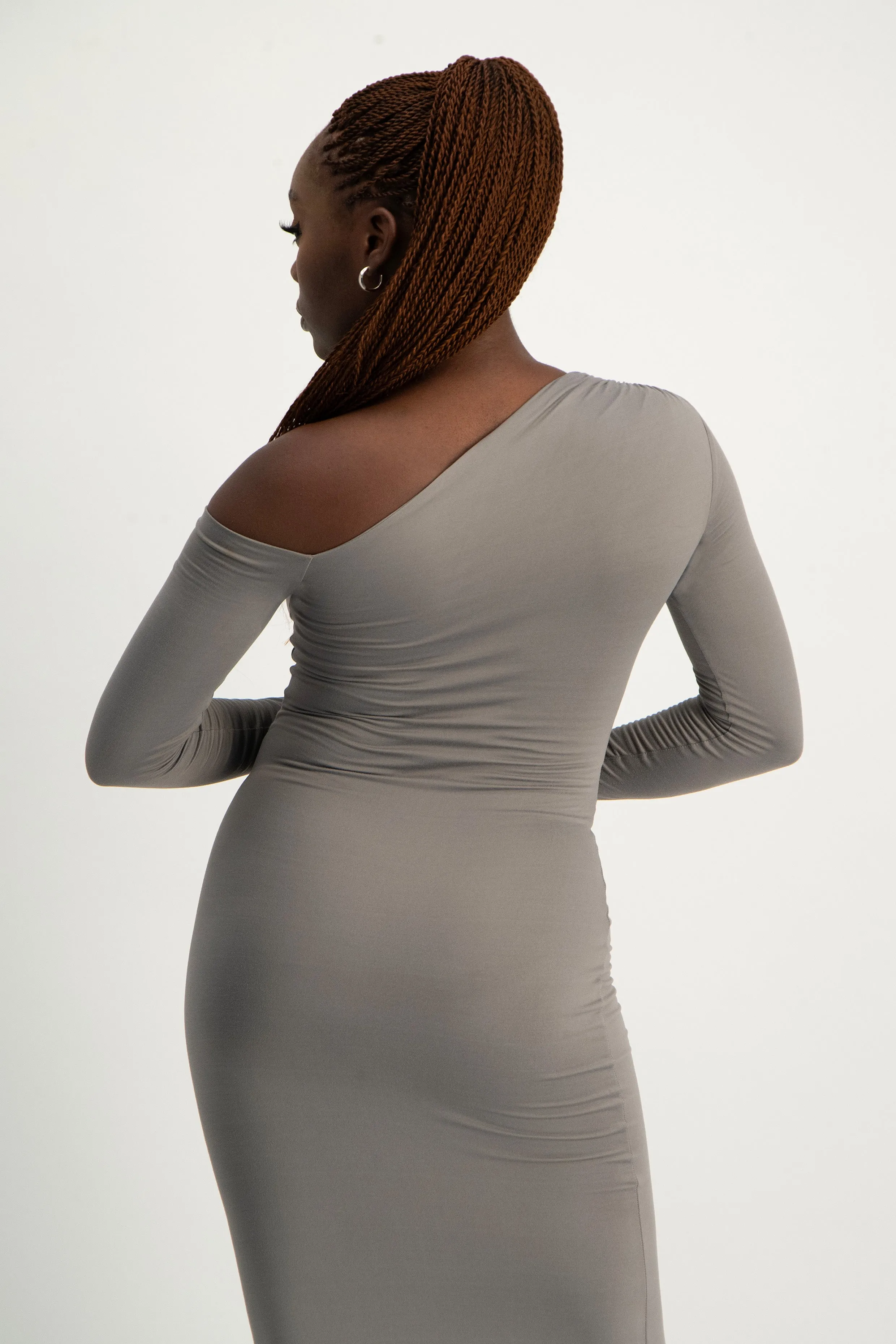 XTRA LENGTH Asymmetric Long Sleeve Lounge Maxi Dress