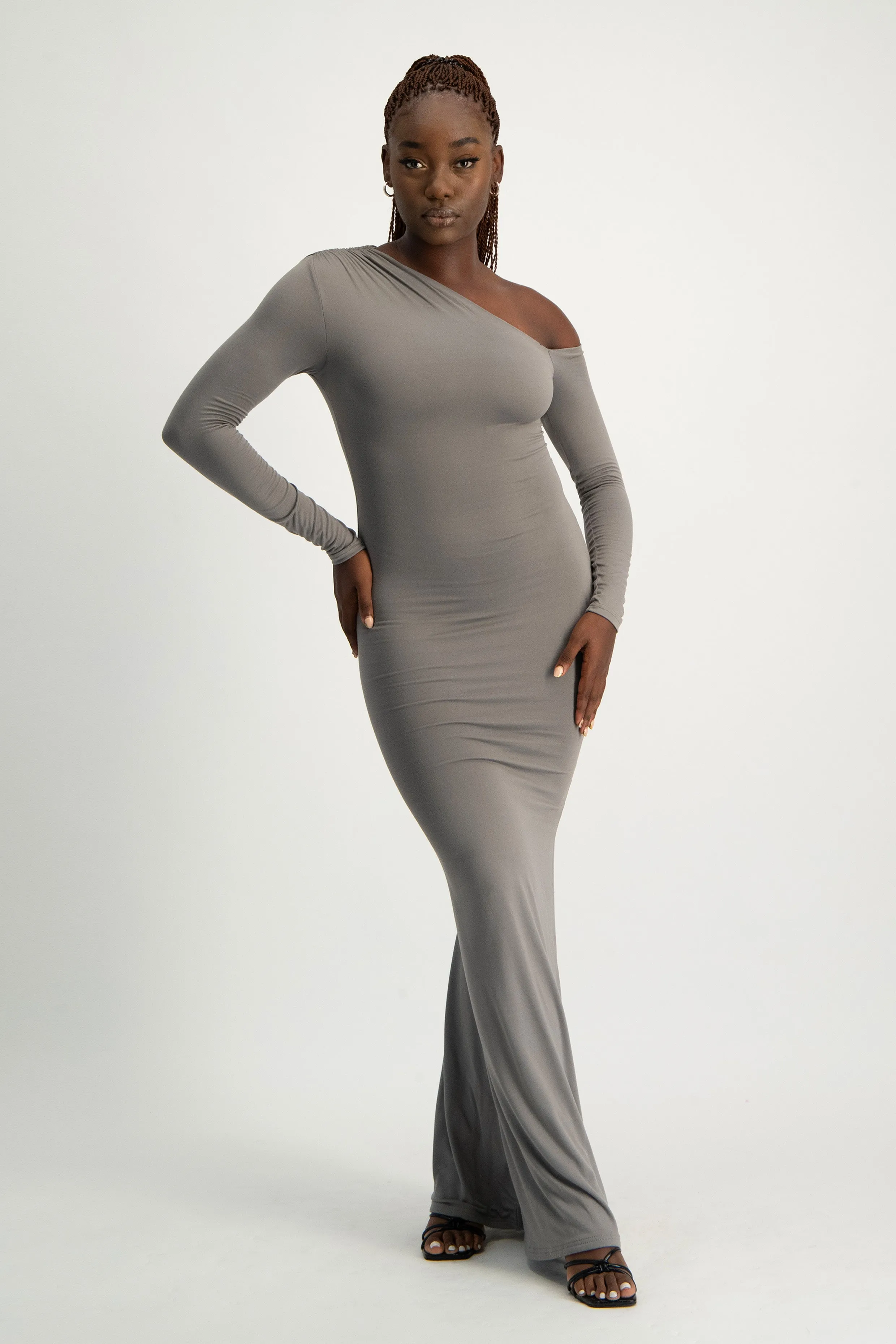 XTRA LENGTH Asymmetric Long Sleeve Lounge Maxi Dress