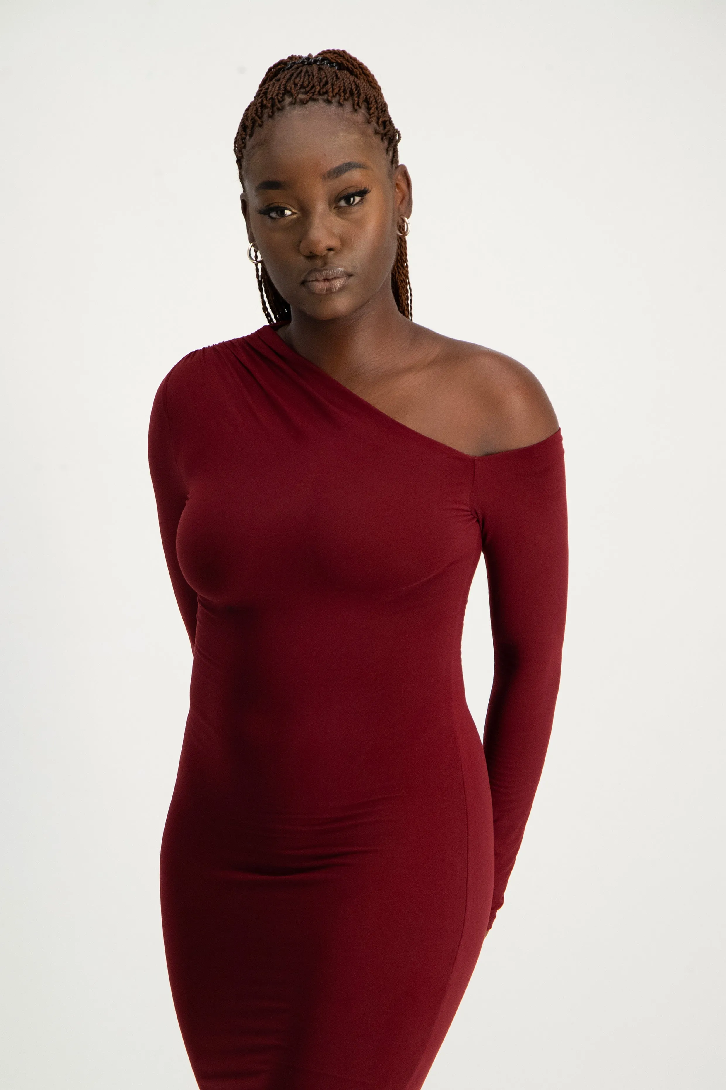XTRA LENGTH Asymmetric Long Sleeve Lounge Maxi Dress