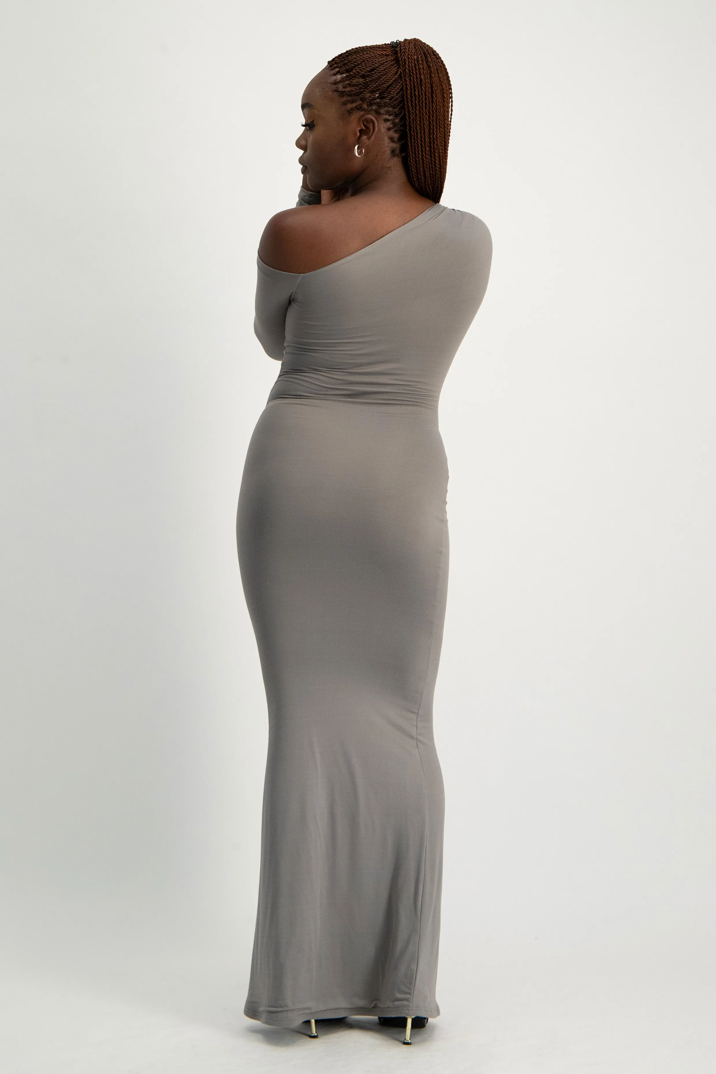 XTRA LENGTH Asymmetric Long Sleeve Lounge Maxi Dress