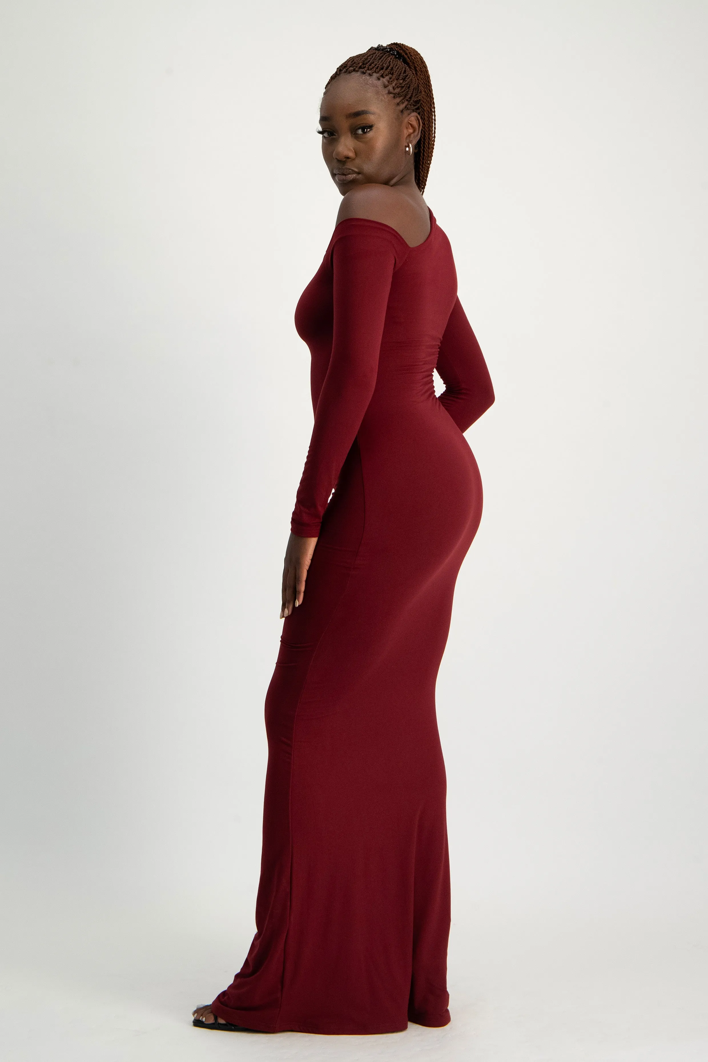 XTRA LENGTH Asymmetric Long Sleeve Lounge Maxi Dress