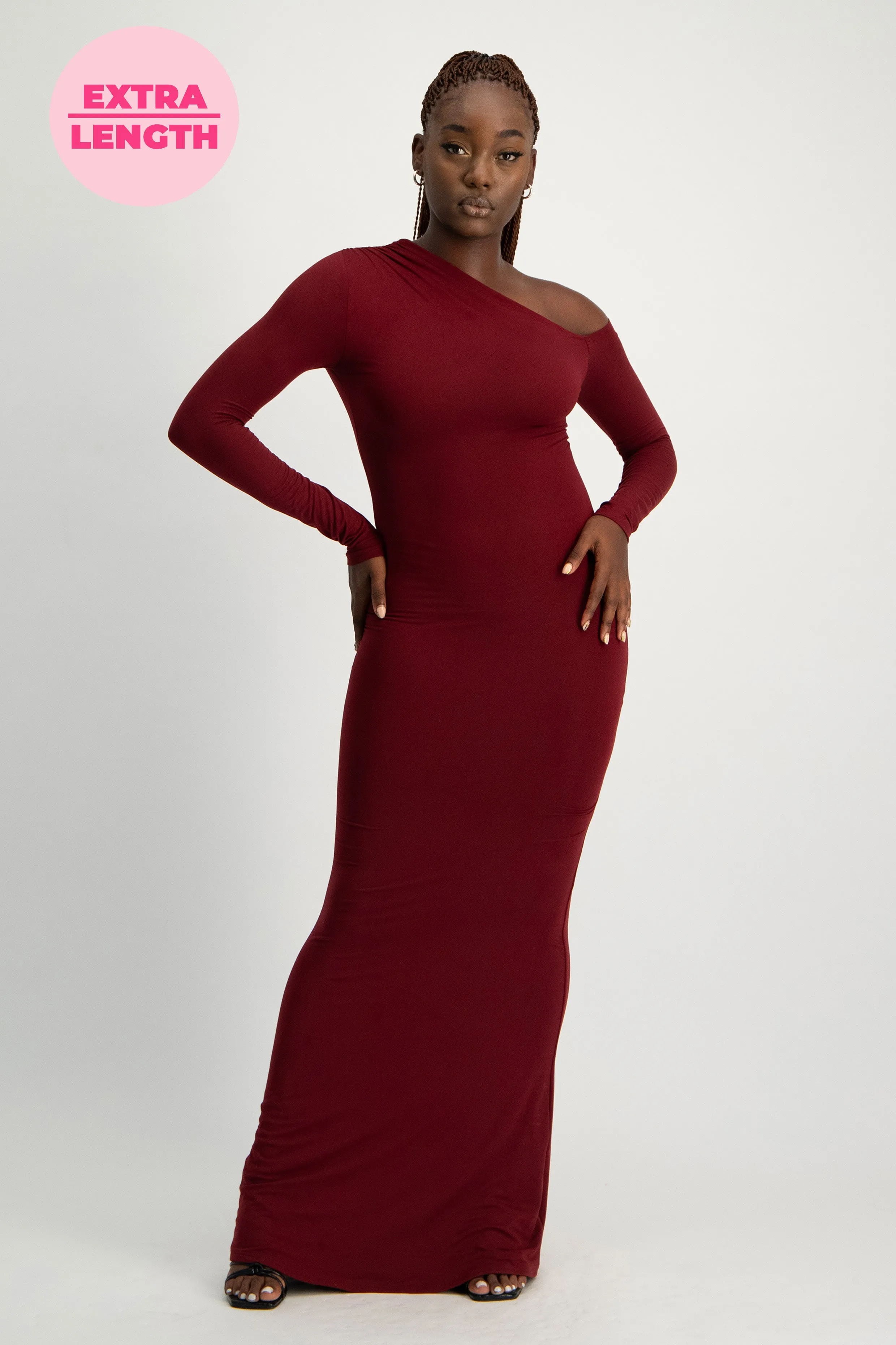 XTRA LENGTH Asymmetric Long Sleeve Lounge Maxi Dress