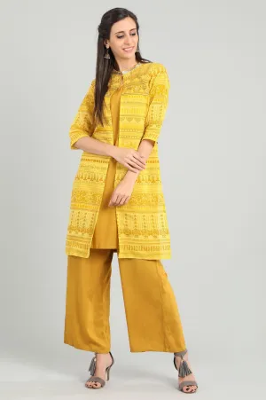 Yellow Round Neck Printed kurta Set