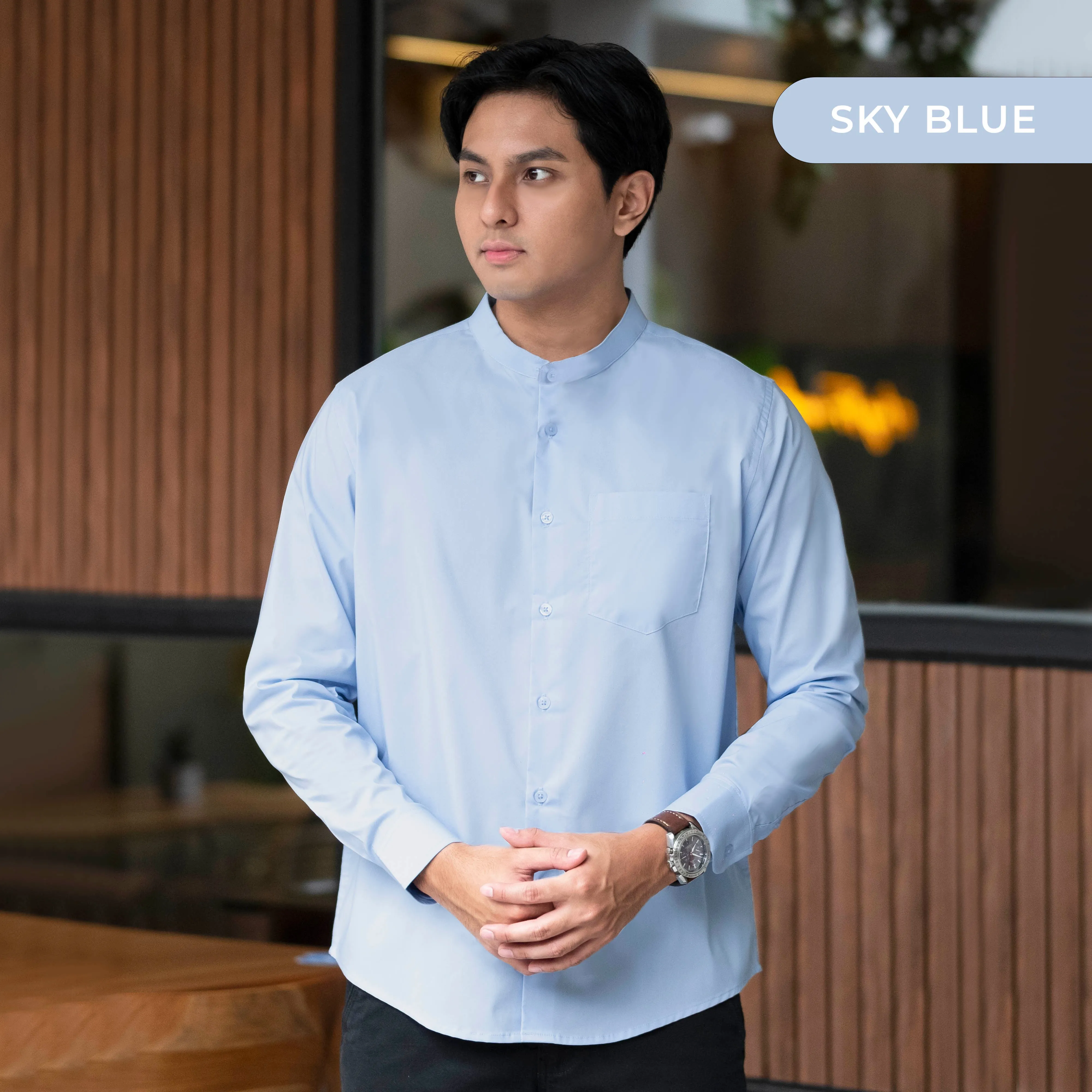 Zeon Collarless Shirt Long Sleeve