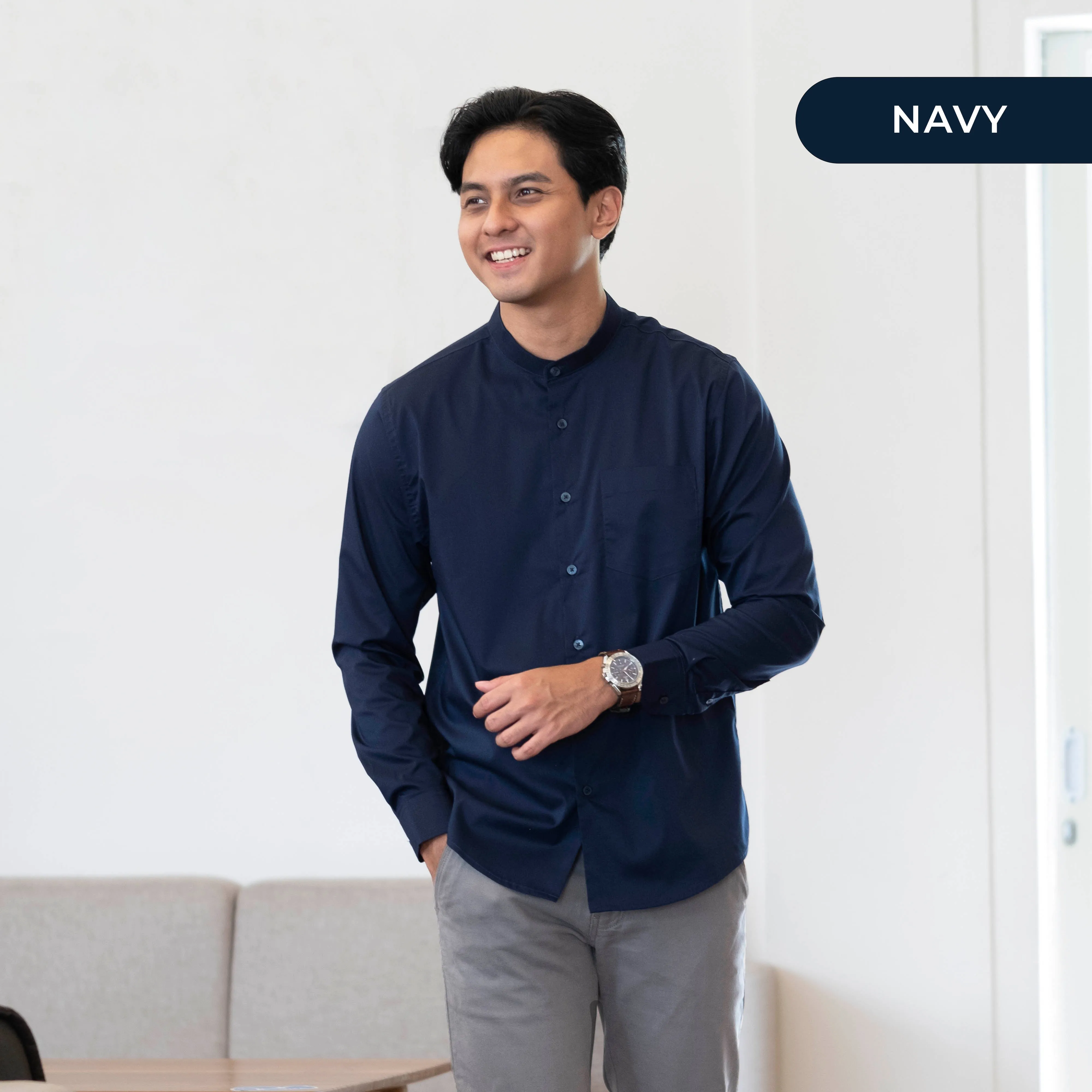 Zeon Collarless Shirt Long Sleeve