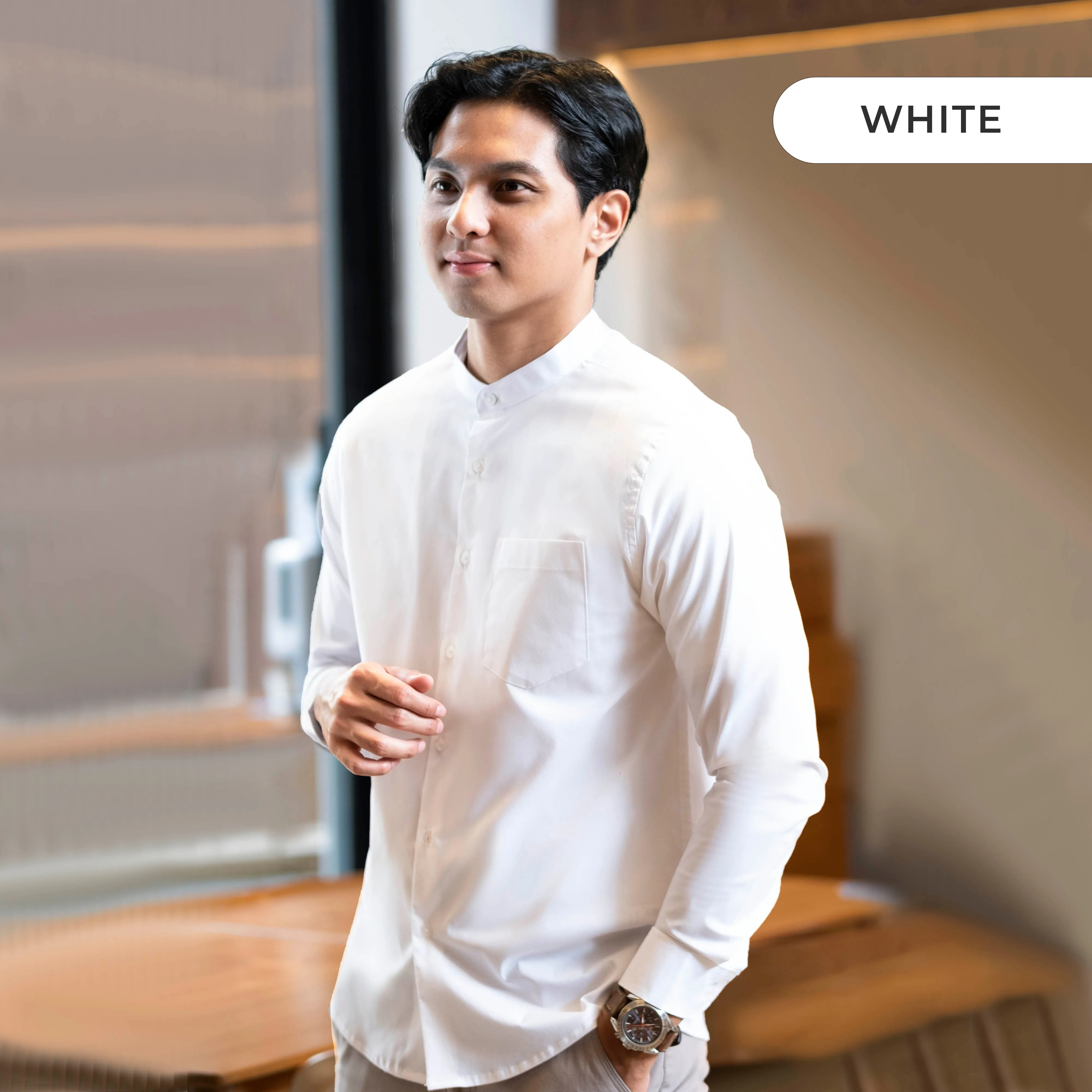 Zeon Collarless Shirt Long Sleeve