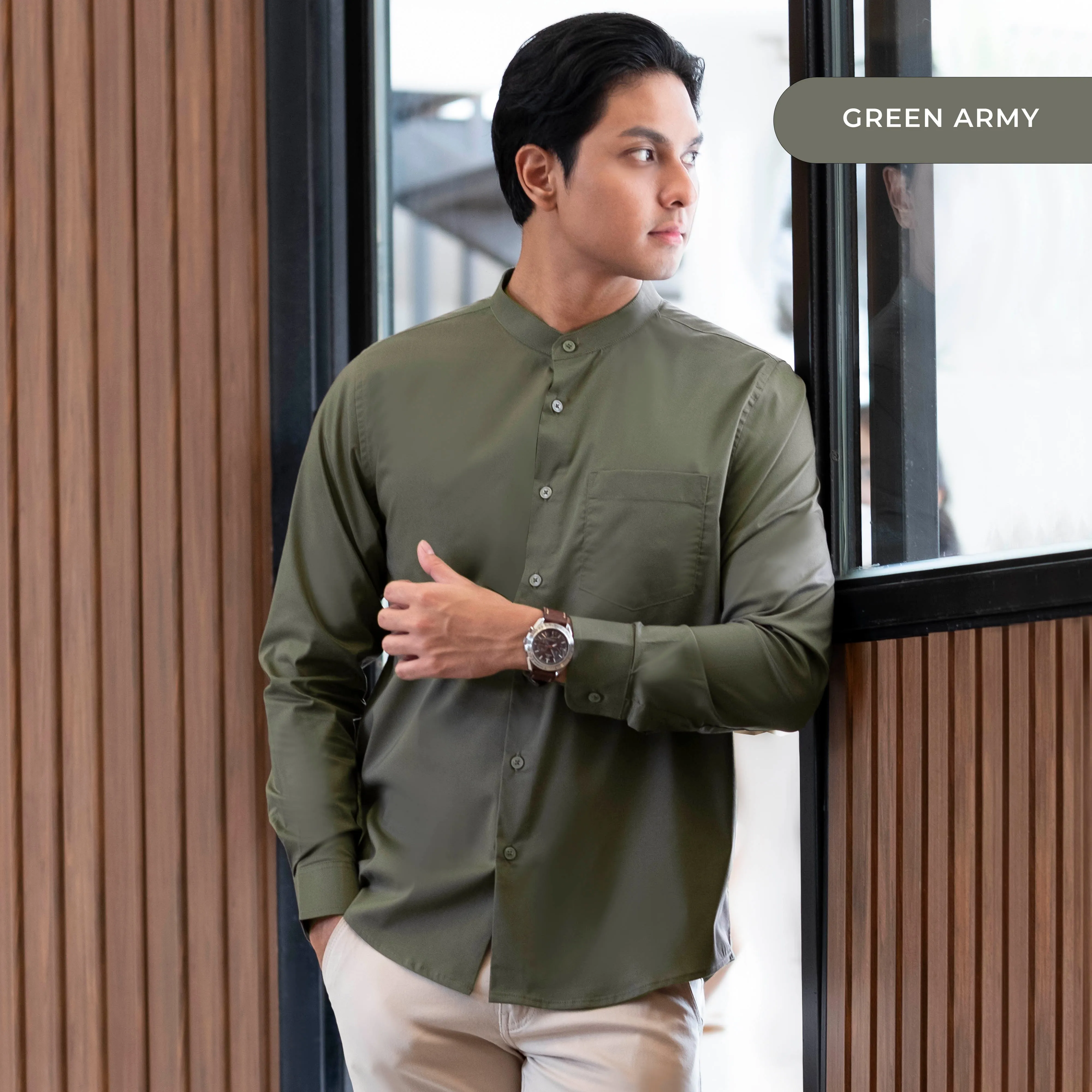 Zeon Collarless Shirt Long Sleeve