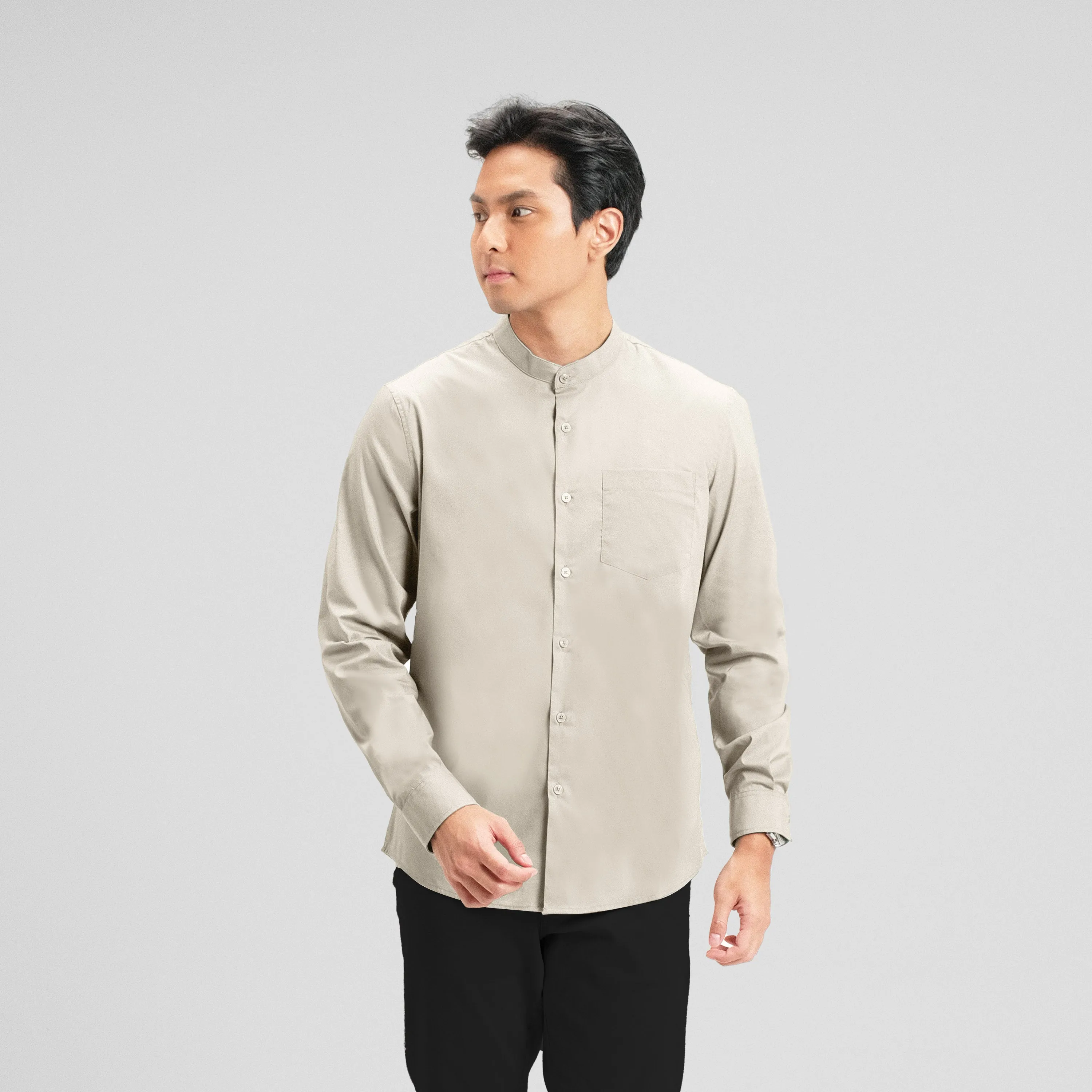 Zeon Collarless Shirt Long Sleeve
