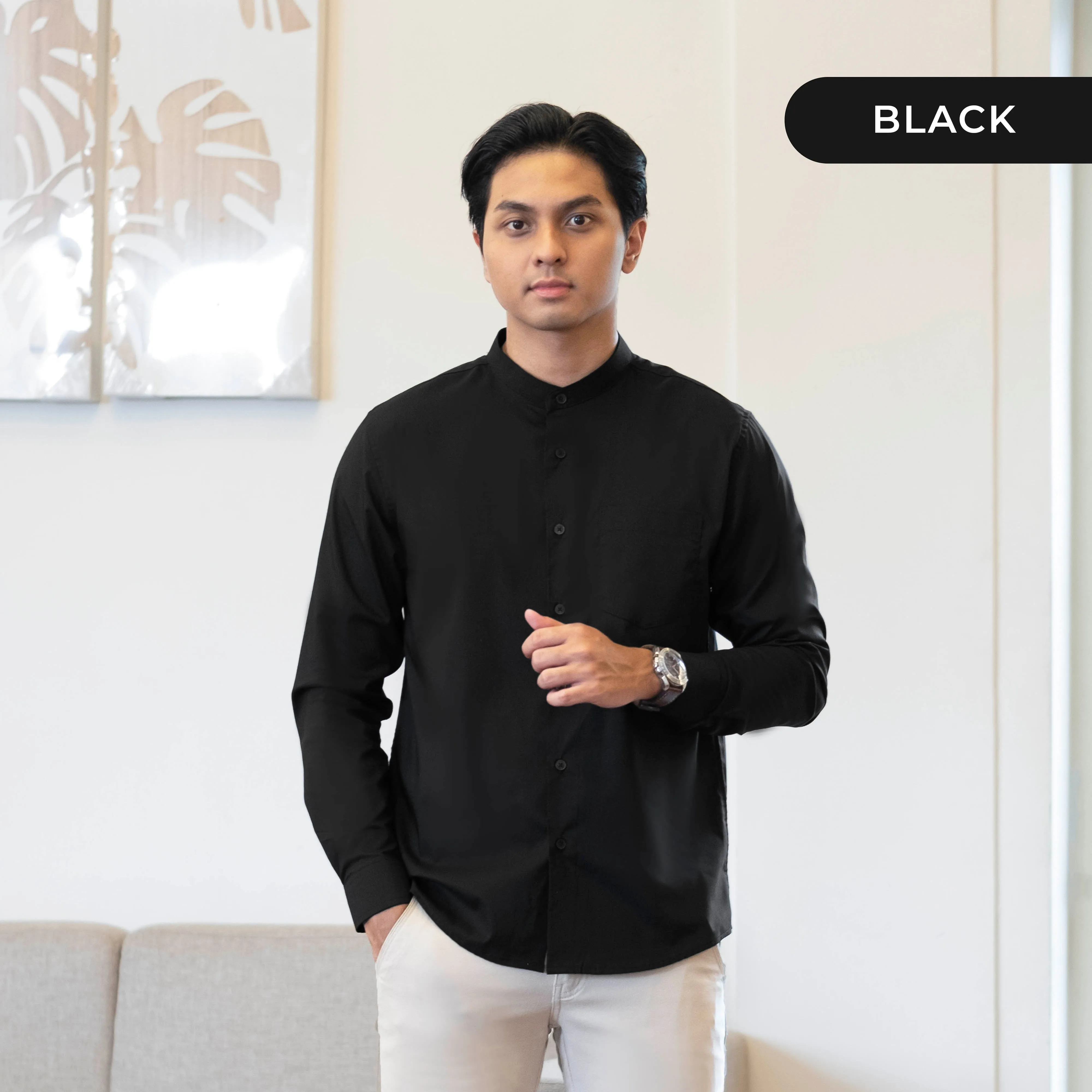 Zeon Collarless Shirt Long Sleeve